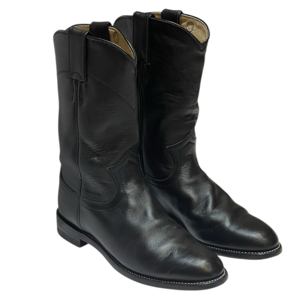 JUSTIN LADIES CLASSIC BLACK KIPSKIN LEATHER ROPER BOOT SZ 5.5 - Picture 4 of 11